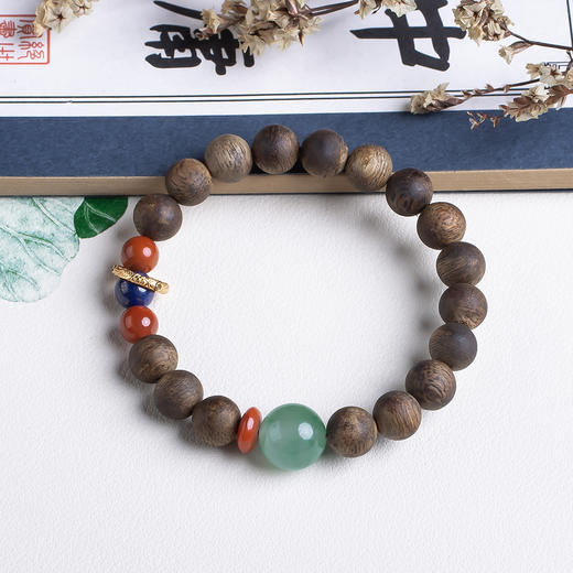xy0502沉香+南红青金非洲翠转运手串 商品图3