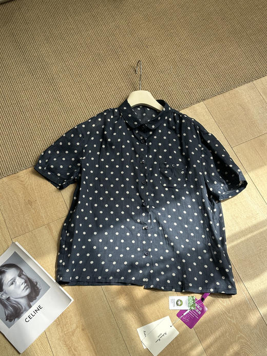 苎麻桑蚕丝波点复古短袖随身衬衫 商品图12