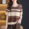 CC5-6520中袖T恤条纹半袖小衫女2025早秋新款时尚洋气妈妈圆领针织衫上衣 商品缩略图2