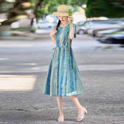 【预售3天】新款女装圆领套头系带腰显瘦连衣裙时尚条纹长裙NYMYZ5109 商品图3