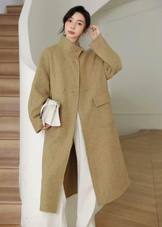 【YW】无忧购秋冬立领双排扣双面羊绒大衣女气质宽松过膝毛呢外套8808（截单后3-5天发货） 商品图0