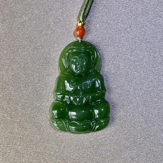 和田玉（碧玉-菠菜绿）挂件--持瓶观音/36*23*5mm/8-9g 商品图0