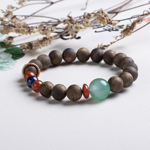 xy0502沉香+南红青金非洲翠转运手串 商品图1