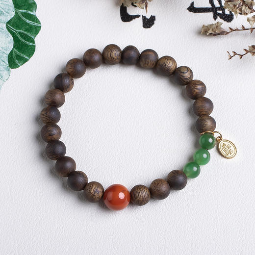 xy0506沉香+南红碧玉平安多财手串 商品图0