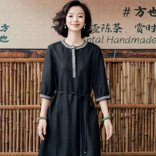 西子/卷香云龟裂纹香云纱桑蚕丝重工刺绣收腰连衣裙/CQSJ001 商品图7