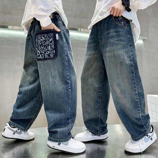 男童牛仔裤秋季2025新款儿童帅气中大童春秋款宽松百搭直筒长裤潮 商品图4