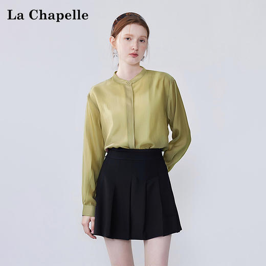 天猫同步【莱赛尔、轻薄凉感】拉夏贝尔/La Chapelle圆领长袖衬衫轻薄透气高级感长袖衬衣 商品图3