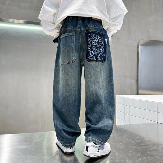 男童牛仔裤秋季2025新款儿童帅气中大童春秋款宽松百搭直筒长裤潮 商品图1