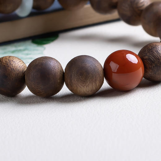 xy0501沉香碧玉南红葫芦小坠手串 商品图5