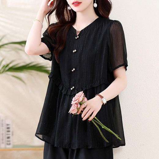 2025夏季新款大码女装天丝短袖上衣时尚洋气宽松显瘦减龄 商品图2