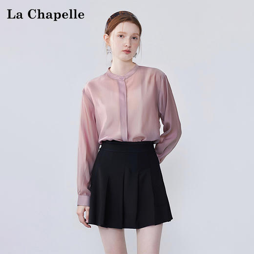 天猫同步【莱赛尔、轻薄凉感】拉夏贝尔/La Chapelle圆领长袖衬衫轻薄透气高级感长袖衬衣 商品图0