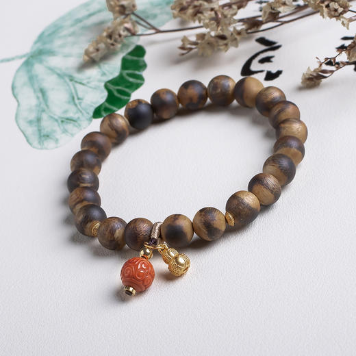 xy0509虎皮纹沉香+南红回纹珠手串 商品图2