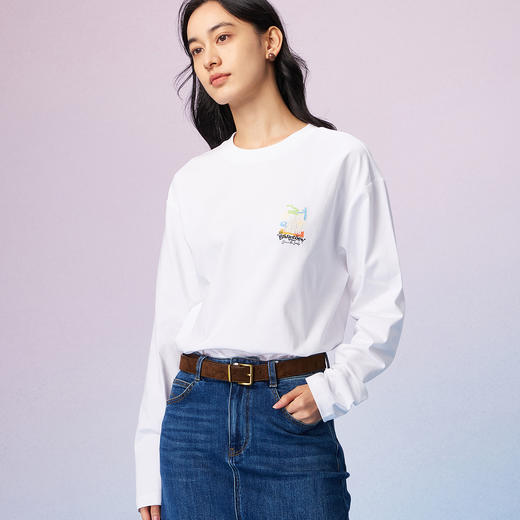 NPC潮牌100%棉城堡印花圆领长袖T恤光变男秋季宽松舒适NP57TL43 商品图3