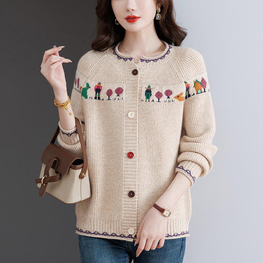 CC-5831粗线毛衣开衫春秋外搭大码女装2025新款女士提花针织外套洋气时髦 商品图2