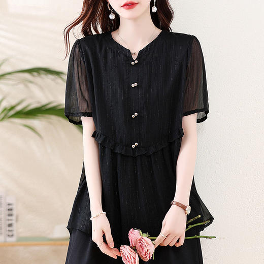 2025夏季新款大码女装天丝短袖上衣时尚洋气宽松显瘦减龄 商品图1