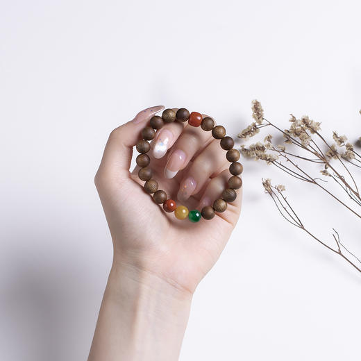 xy0503沉香+南红碧玉蜜蜡三宝手串 商品图8