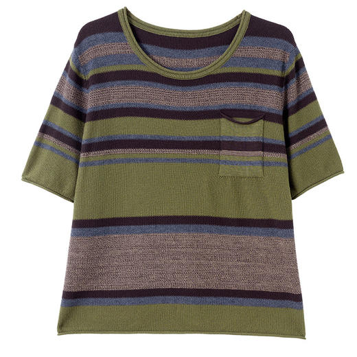 CC5-6520中袖T恤条纹半袖小衫女2025早秋新款时尚洋气妈妈圆领针织衫上衣 商品图4