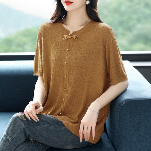 CC43-1250-138短袖t恤夏季V领宽松显瘦冰丝针织衫2025年新款T洋气上衣薄款女装 商品图2