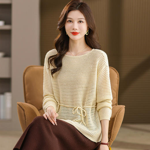 CC27-1787-158镂空毛衣女秋季宽松外穿针织衫2025新款早秋休闲打底衫气质罩衫潮 商品图1