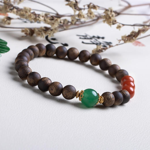 xy0504沉香+碧玉南红好运三连手串 商品图1