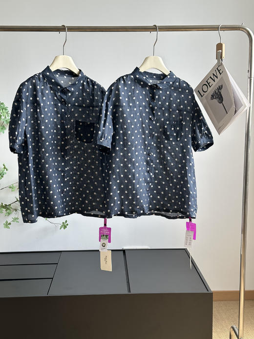 苎麻桑蚕丝波点复古短袖随身衬衫 商品图10