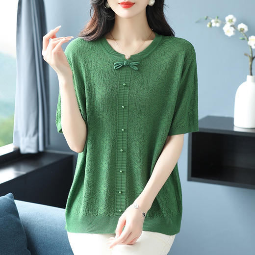 CC43-1250-138短袖t恤夏季V领宽松显瘦冰丝针织衫2025年新款T洋气上衣薄款女装 商品图3