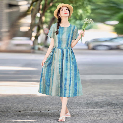 【预售3天】新款女装圆领套头系带腰显瘦连衣裙时尚条纹长裙NYMYZ5109 商品图2