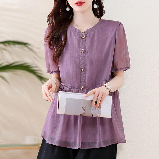 2025夏季新款大码女装天丝短袖上衣时尚洋气宽松显瘦减龄 商品图3