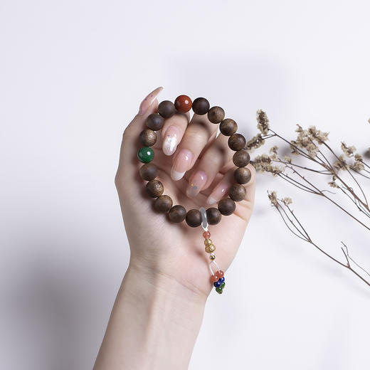 xy0501沉香碧玉南红葫芦小坠手串 商品图8