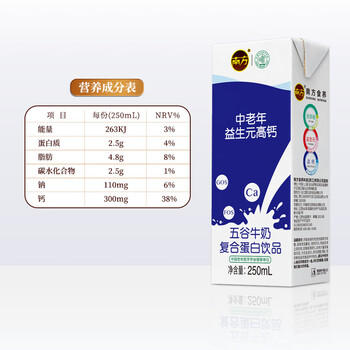 南方中老年益生元高钙牛奶250ml*20盒无蔗糖礼盒营养早餐 /水饮冲调 /常温奶 /风味奶 商品图7