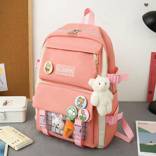 【开学季🔥书包四件套】宽肩带设计不勒肩膀，手提袋能当假期补习班，固定设计便捷侧袋，轻便大容量非常实用，初中生背包韩版小清新2025新款学生书包旅游女QQ 商品图1