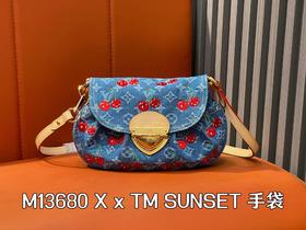 驴家 蓝色丹宁牛仔 刺绣樱桃腋下包 X x TM SUNSET 手袋（JPH）