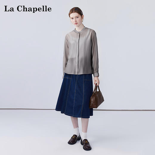 天猫同步【莱赛尔、轻薄凉感】拉夏贝尔/La Chapelle圆领长袖衬衫轻薄透气高级感长袖衬衣 商品图2