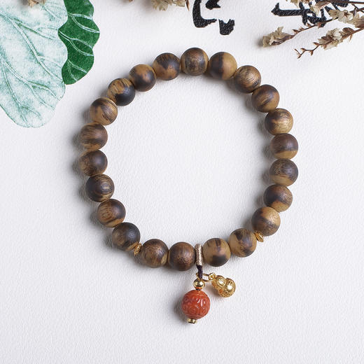 xy0509虎皮纹沉香+南红回纹珠手串 商品图0