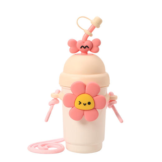 高颜值太阳花吸管果汁杯女生卡通大容量塑料杯便携随行儿童水杯 商品图4
