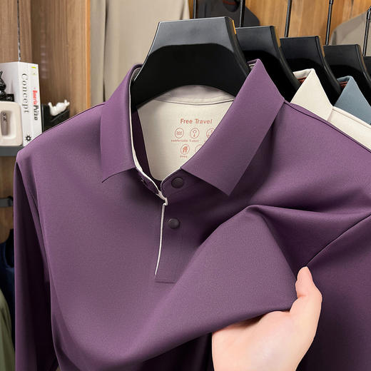 秋款上新！【利落舒适，柔软升级！】新款长袖Polo衫 男装t恤秋冬新款 无痕锦氨翻领 休闲时尚男士t恤-QB 商品图9