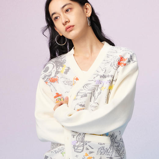 NPC潮牌满印涂鸦【博物馆奇妙夜】印花针织开衫V领男秋上新NP57SW54 商品图2