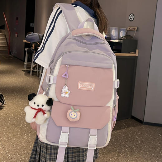 书包女校园风日系女生初中高中生大容量双肩包韩版大学生撞色背包 商品图2