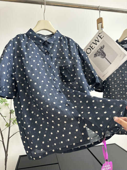 苎麻桑蚕丝波点复古短袖随身衬衫 商品图13