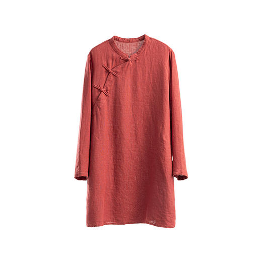 绽放旅行女装497朵/长纤色织亚麻立领新中式长袖旗袍连衣裙女秋季 商品图3