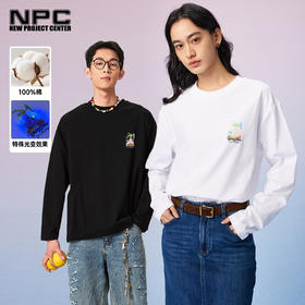 NPC潮牌100%棉城堡印花圆领长袖T恤光变男秋季宽松舒适NP57TL43