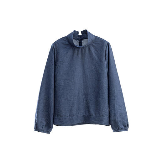 绽放女装495朵/天丝麻提花撞色小盘扣长袖梭织T恤立领打底衫女秋 商品图4