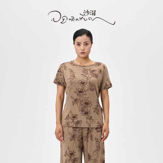 精纺羊绒印花短袖女套衫  SJF97W347N 商品图0