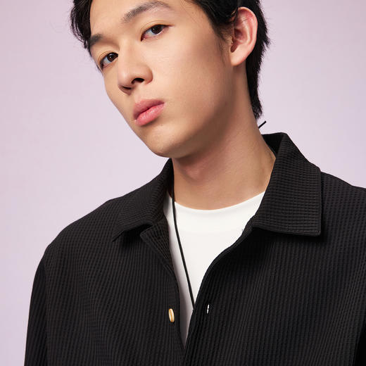 NPC潮牌立体华夫格翻领单排扣针织衬衫男宽松落肩廓形秋NP57SH14 商品图1