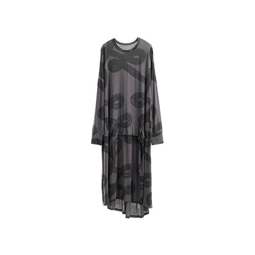 绽放女装555朵/棉针织抽象印花结构感落肩款长袖旅行连衣裙女秋季 商品图4