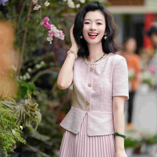 西子/香榭丽影醋酸亚麻假两件拼接贵气小香风连衣裙/CQTJ004 商品图3