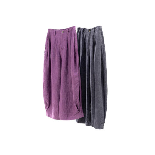 绽放517朵/早秋新款色织亚麻半腰松紧宽松弯刀阔腿裤百搭休闲裤女 商品图4