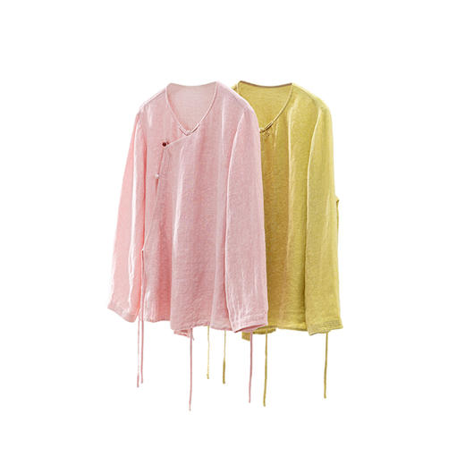 绽放女装514朵/墨染工艺亚麻新中式斜襟正常肩简约长袖衬衫女秋季 商品图3