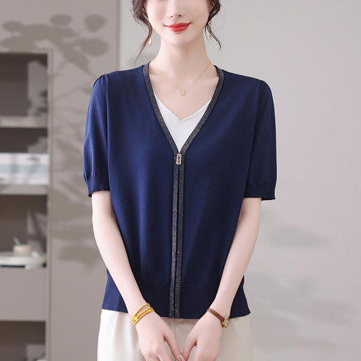 61-1390-148假两件拼接女装短袖tT恤漂亮好看高级感上衣别致撞色冰丝小衫 商品图2