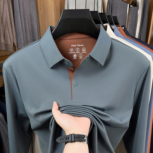 秋款上新！【利落舒适，柔软升级！】新款长袖Polo衫 男装t恤秋冬新款 无痕锦氨翻领 休闲时尚男士t恤-QB 商品图2
